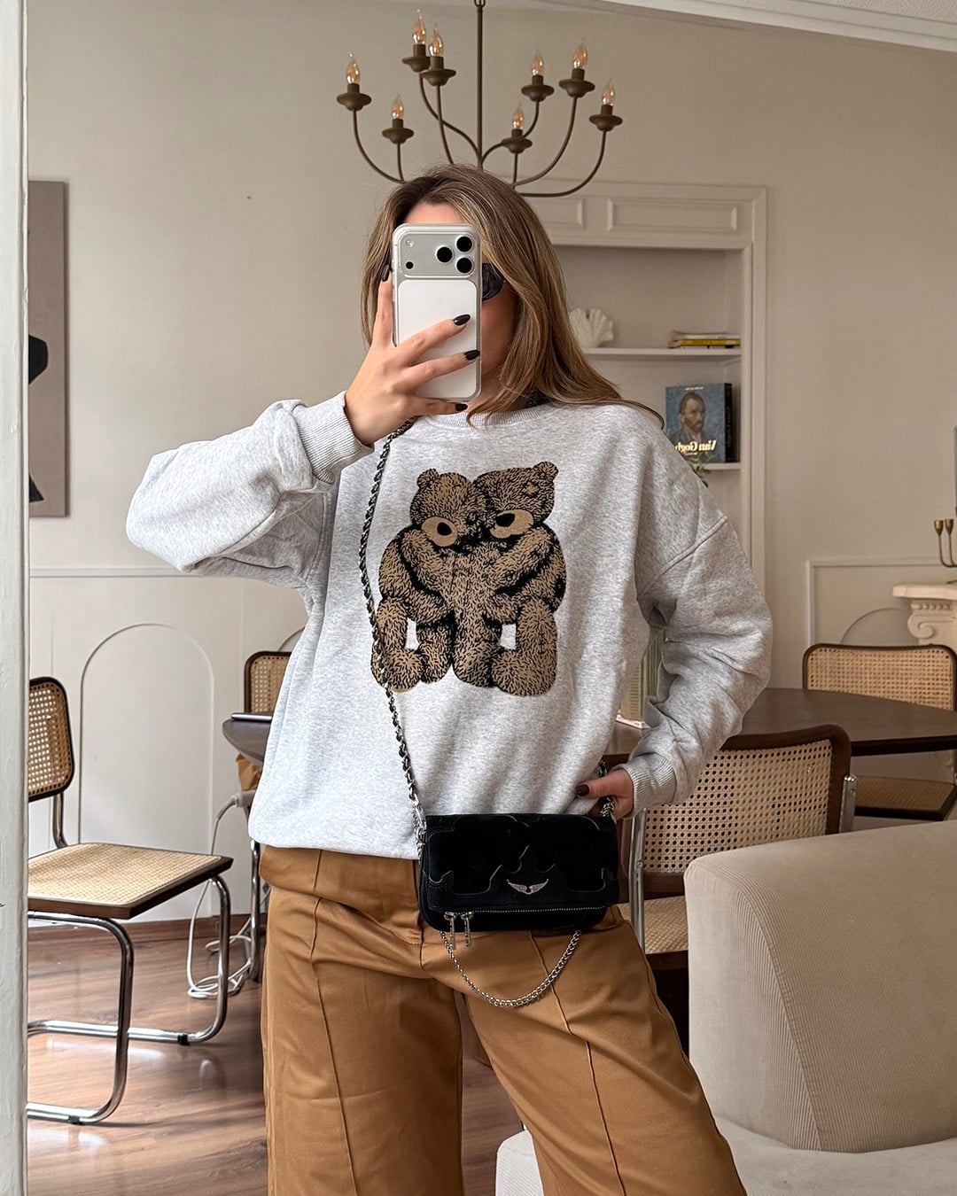 Ayıcık Figürlü Gri Sweatshirt