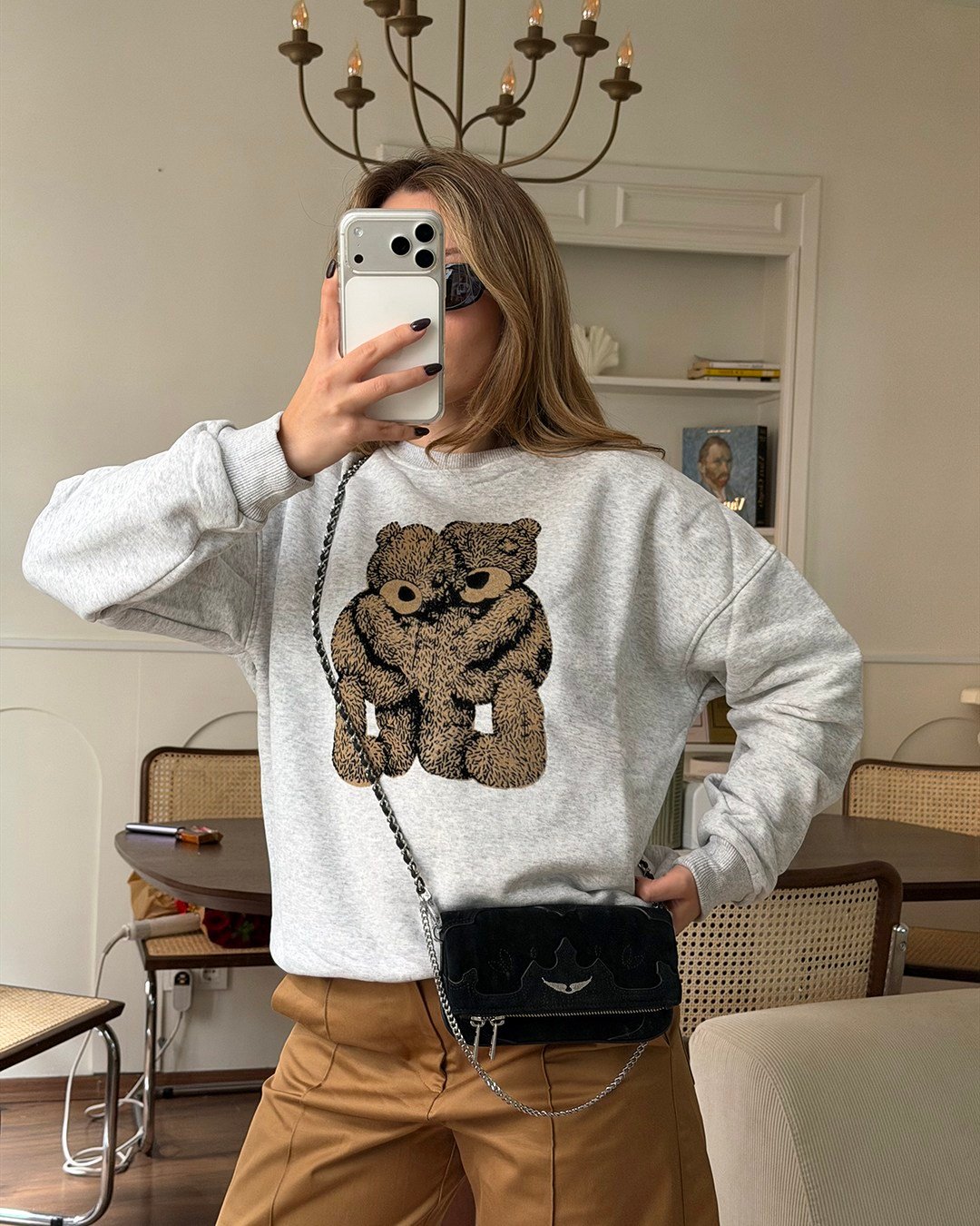 Ayıcık Figürlü Gri Sweatshirt