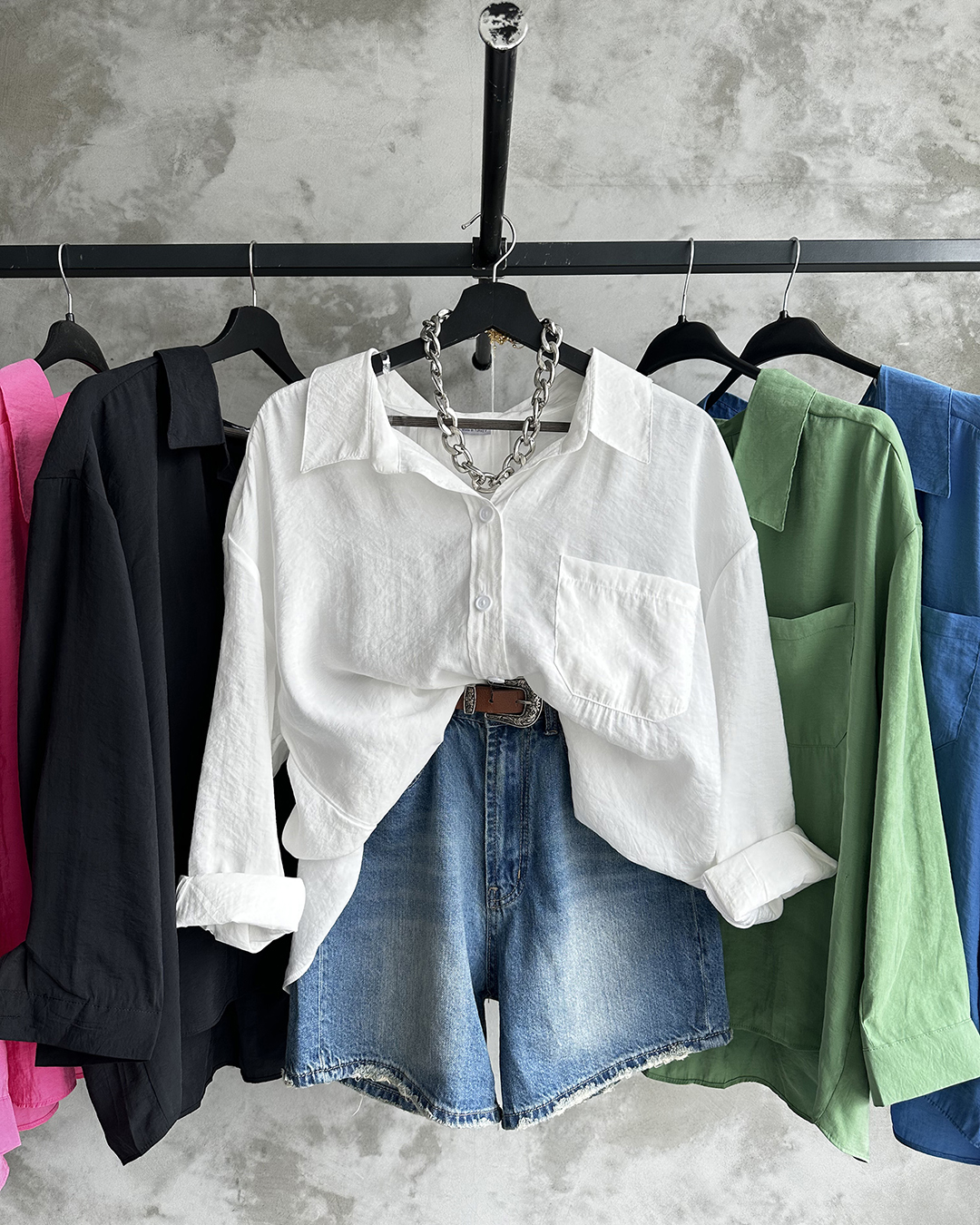 Bambu Oversize Beyaz Gömlek