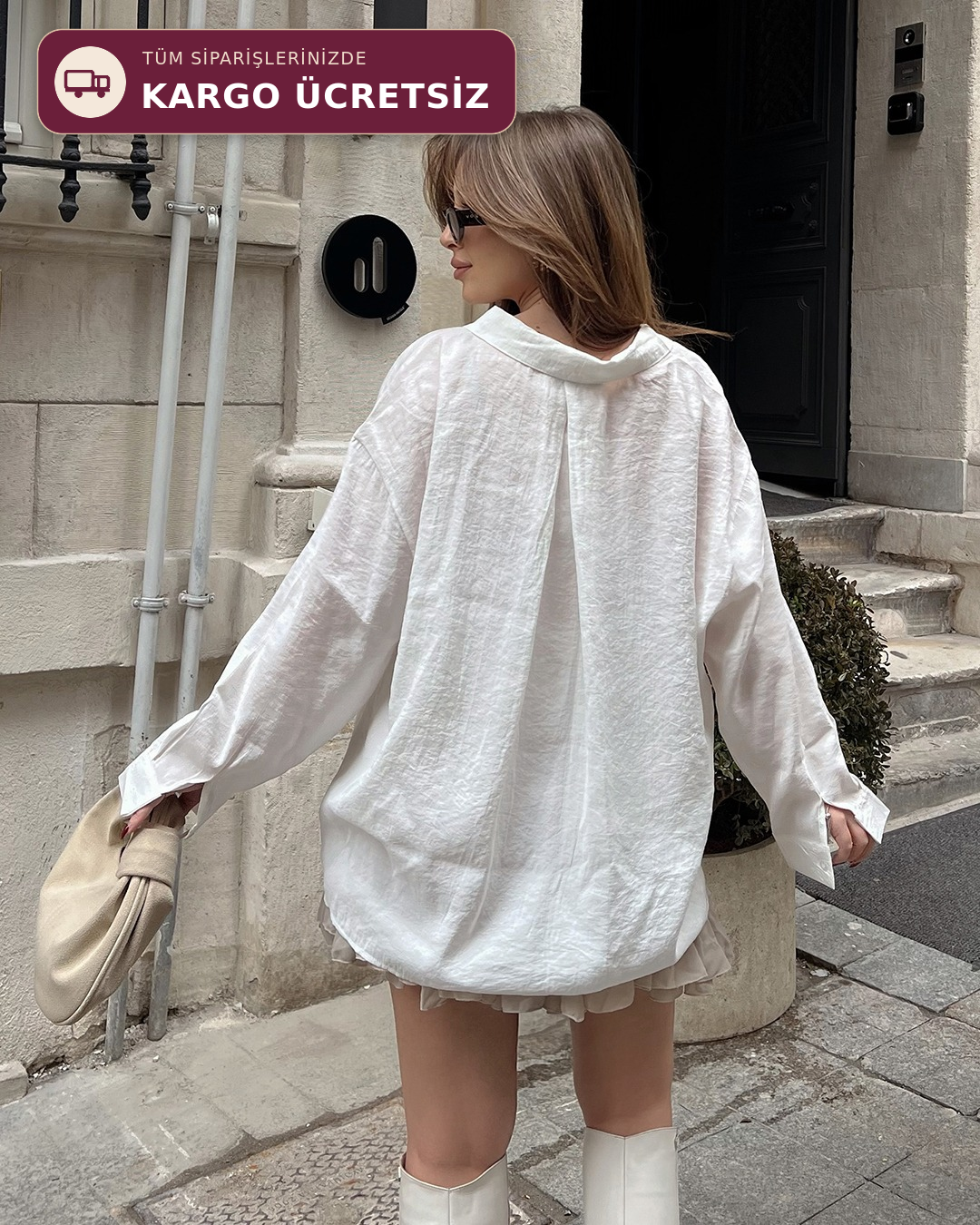 Bambu Oversize Beyaz Gömlek