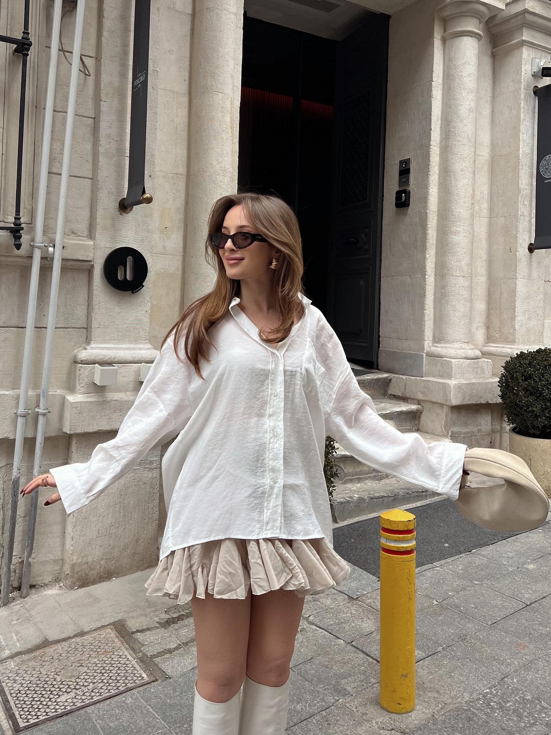 Bambu Oversize Beyaz Gömlek
