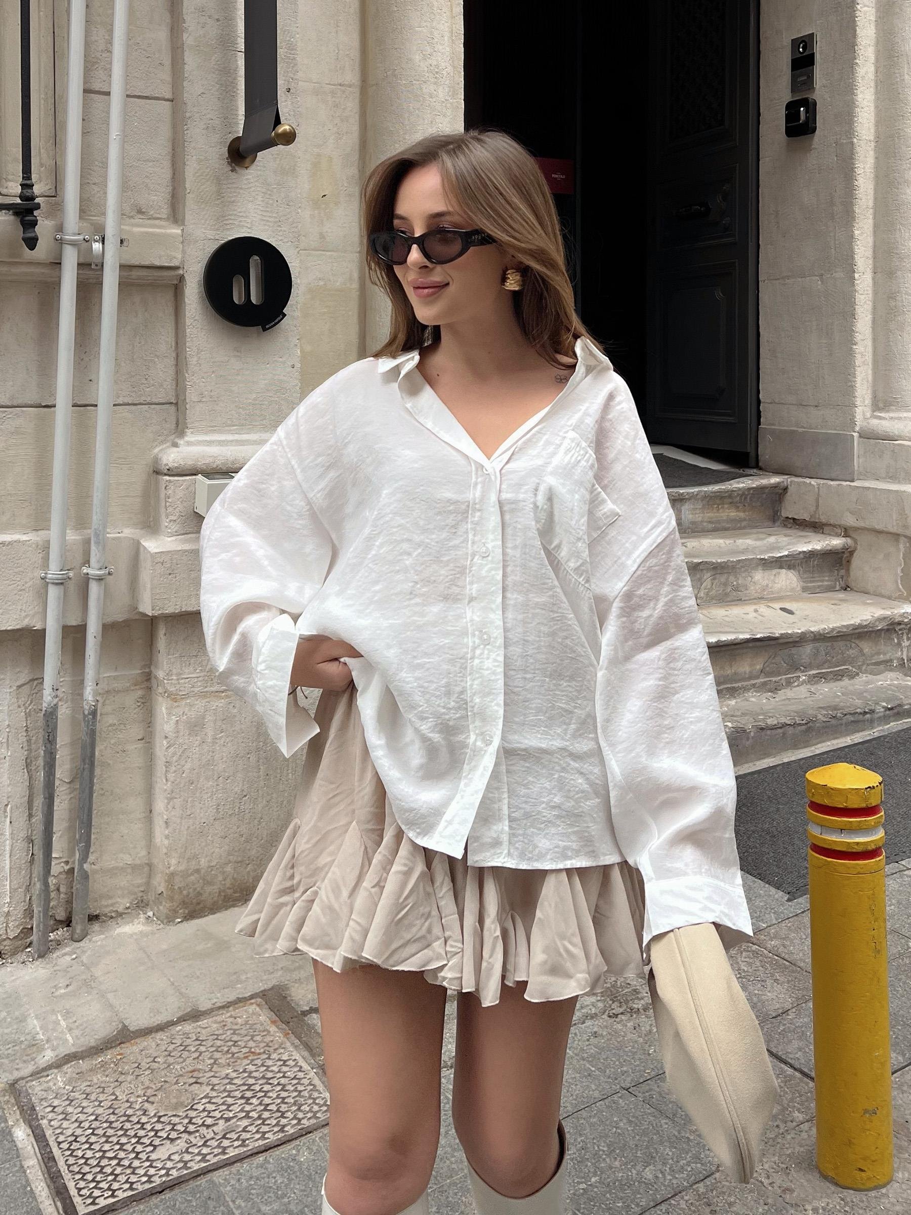 Bambu Oversize Beyaz Gömlek