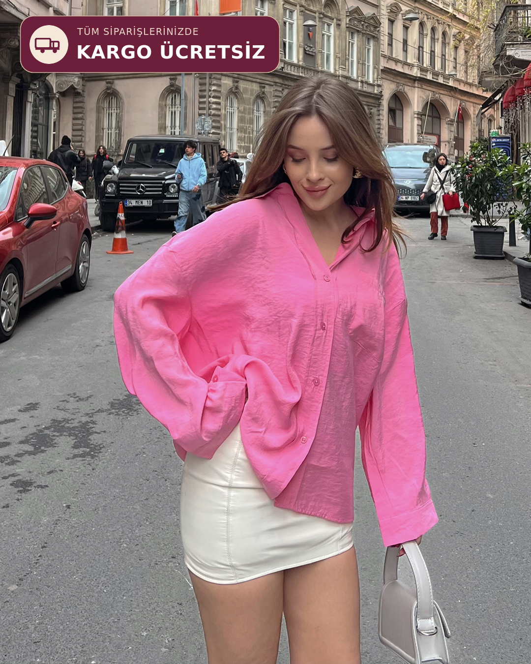 Bambu Oversize Fuşya Gömlek