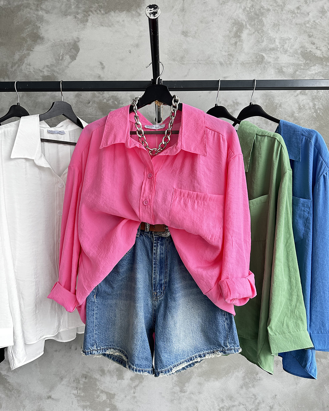 Bambu Oversize Fuşya Gömlek