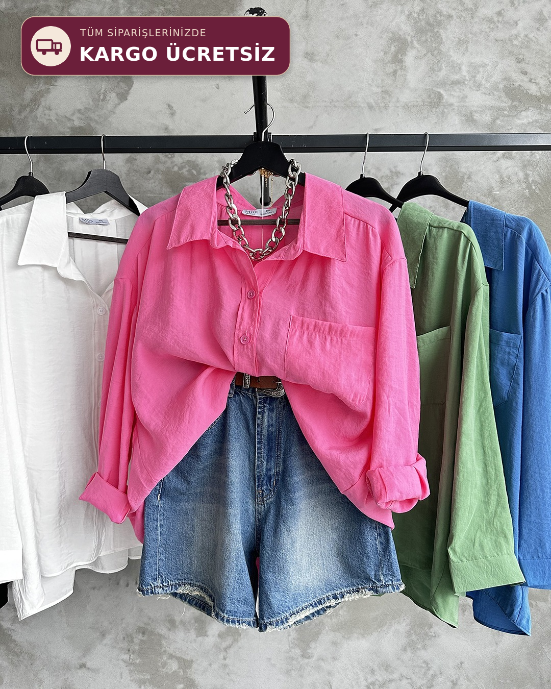 Bambu Oversize Fuşya Gömlek