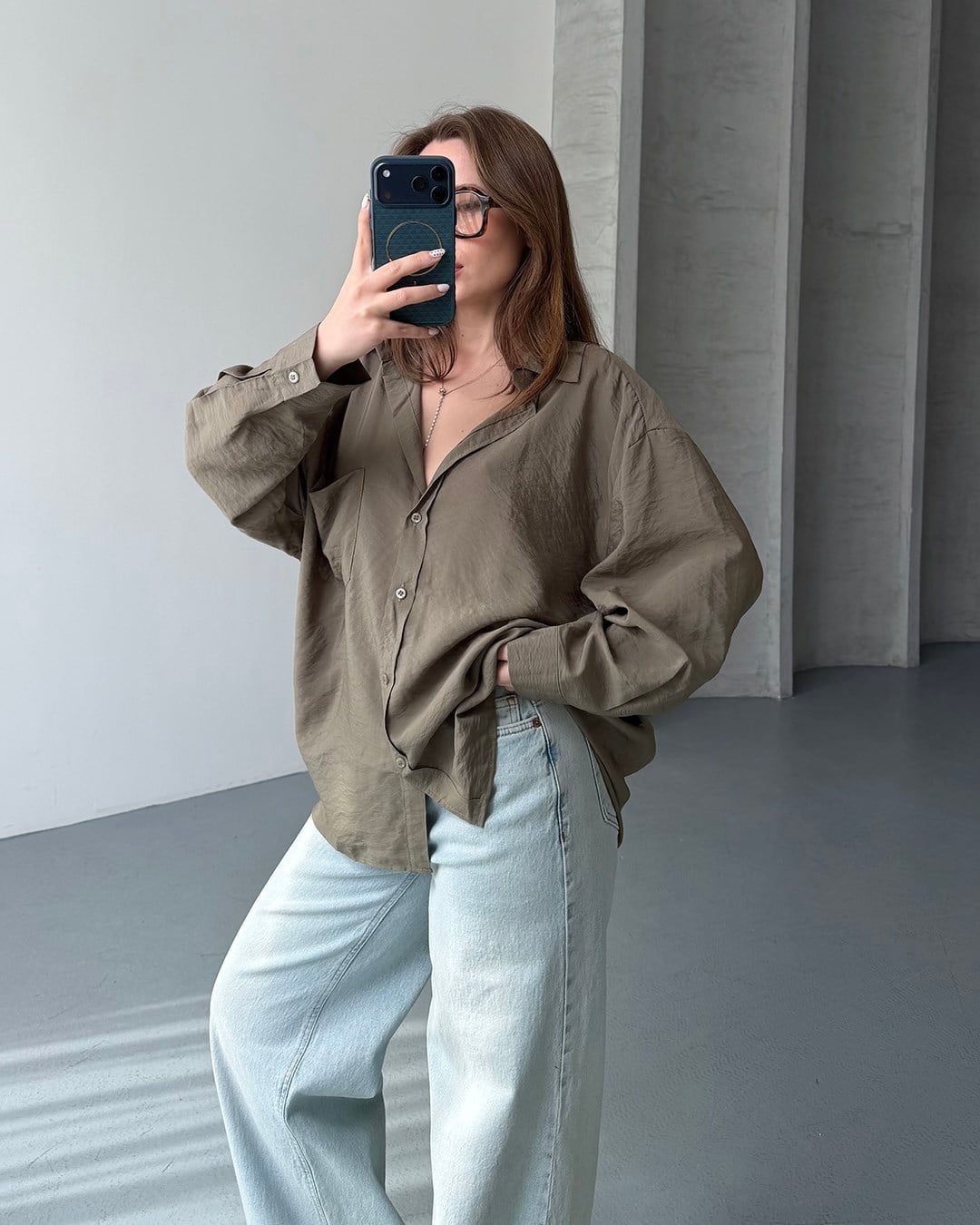 Bambu Oversize Haki Gömlek