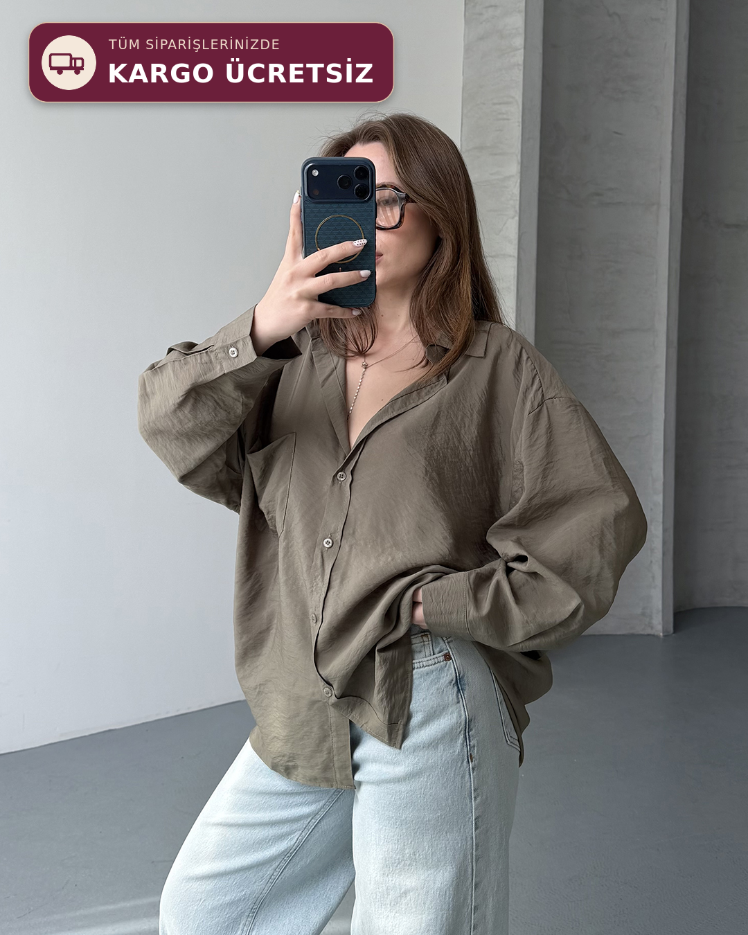 Bambu Oversize Haki Gömlek