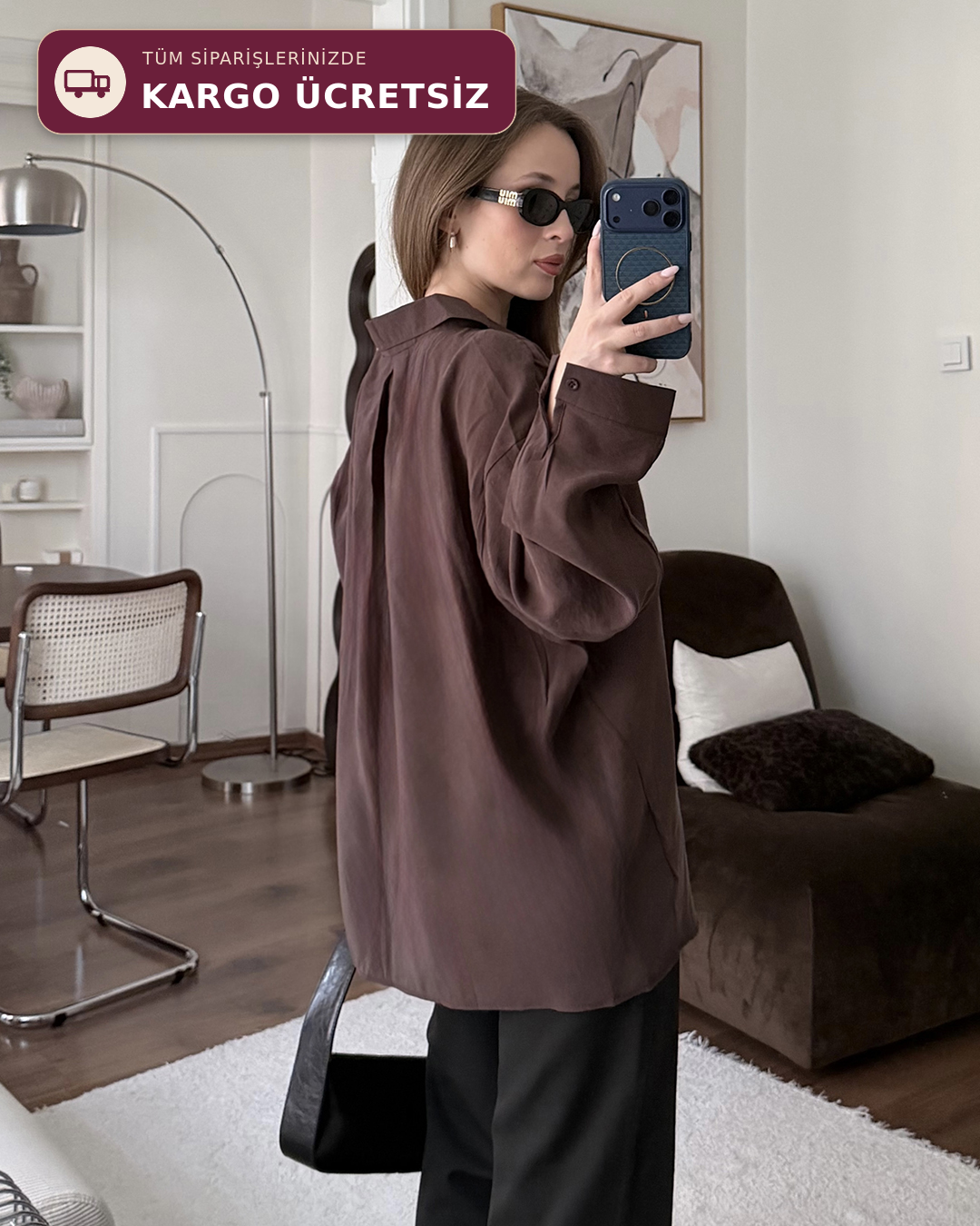 Bambu Oversize Kahverengi Gömlek