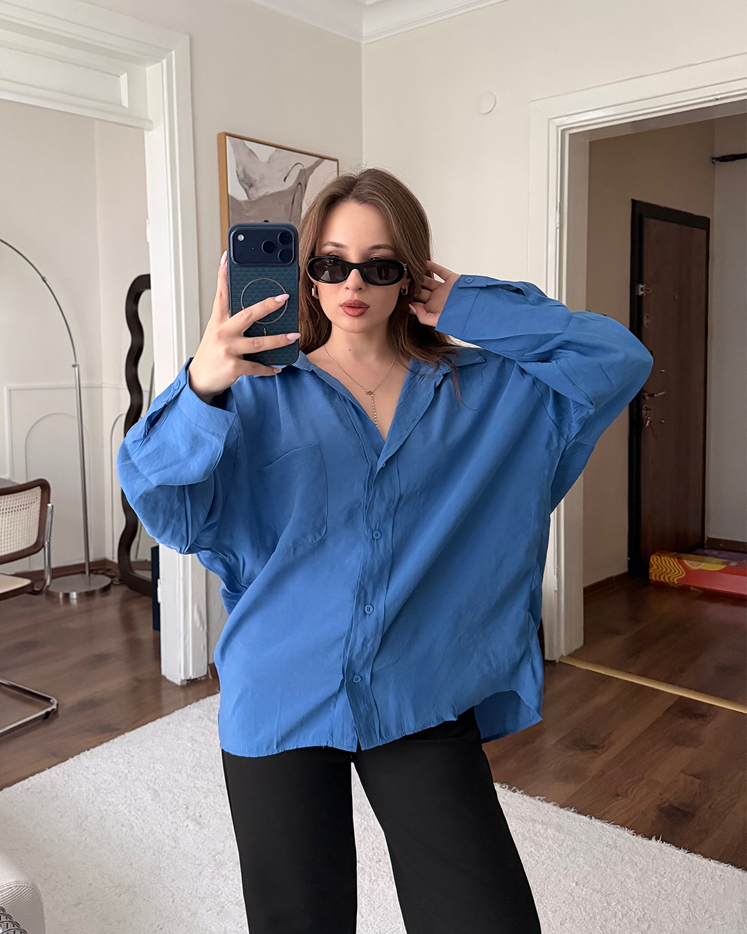 Bambu Oversize Mavi Gömlek
