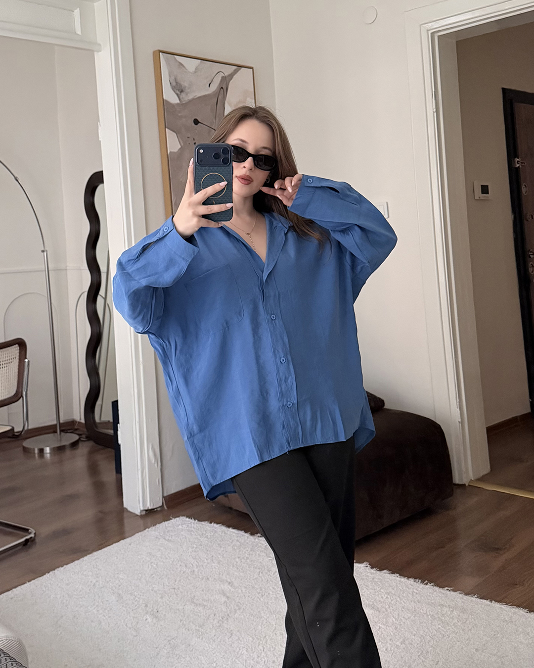Bambu Oversize Mavi Gömlek