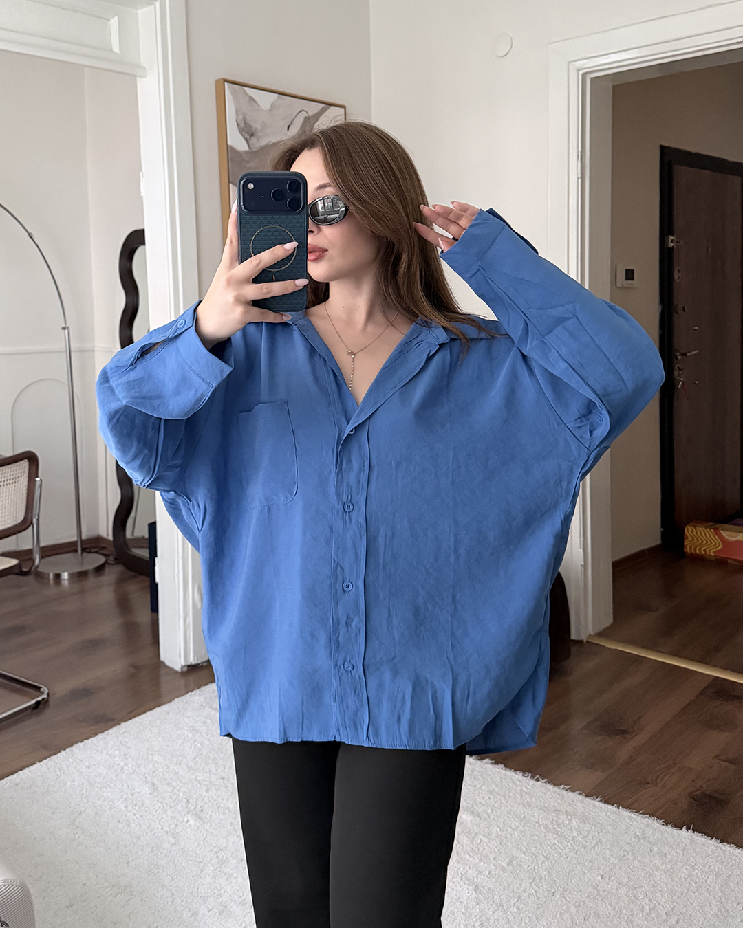 Bambu Oversize Mavi Gömlek