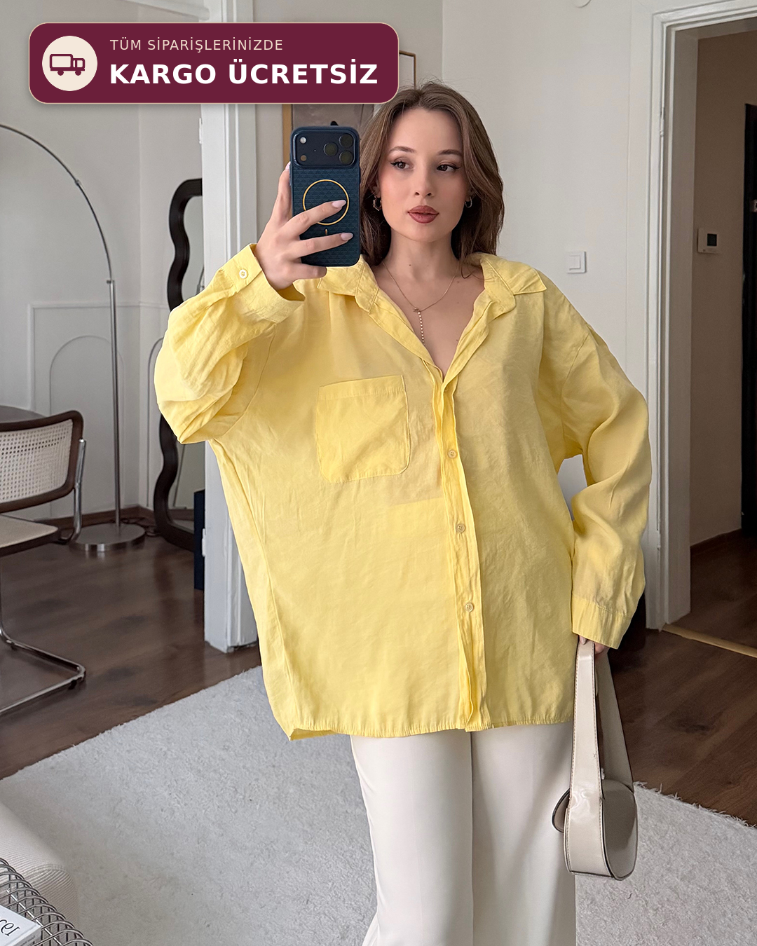Bambu Oversize Sarı Gömlek