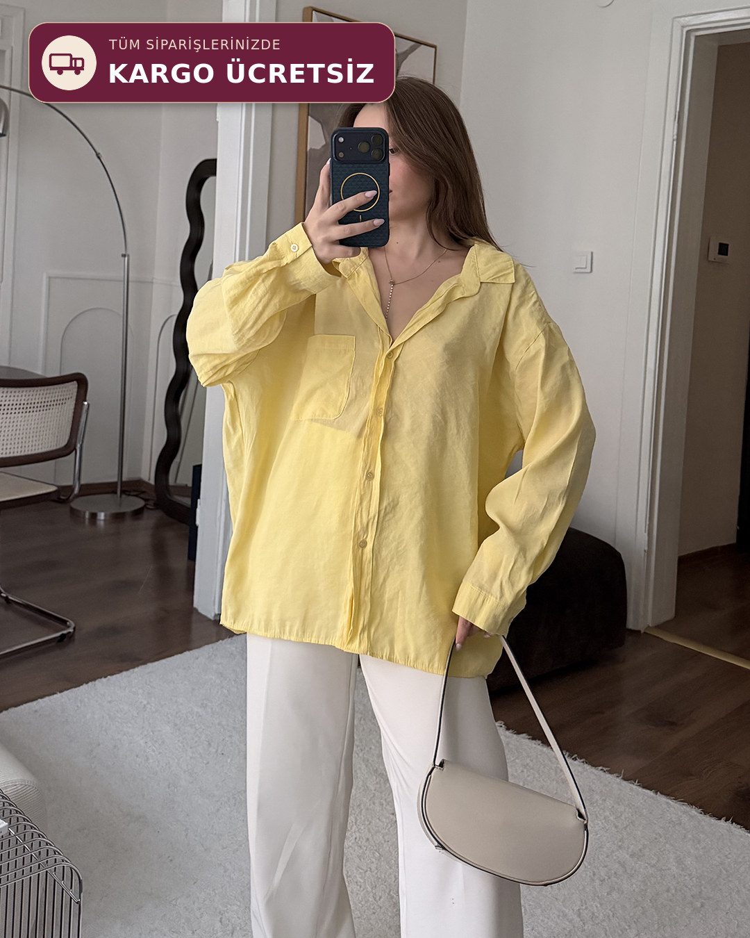 Bambu Oversize Sarı Gömlek