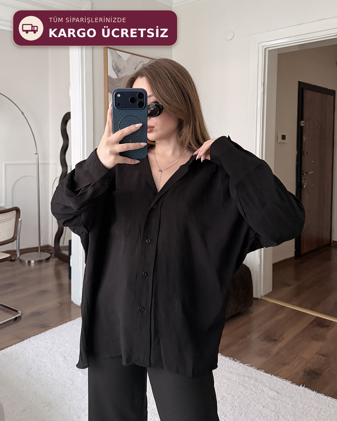 Bambu Oversize Siyah Gömlek