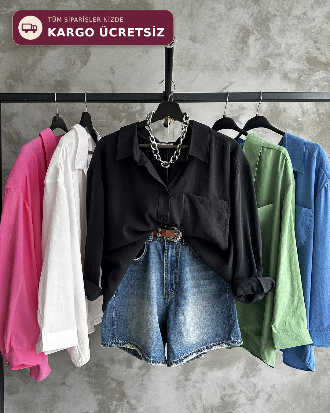 Bambu Oversize Siyah Gömlek