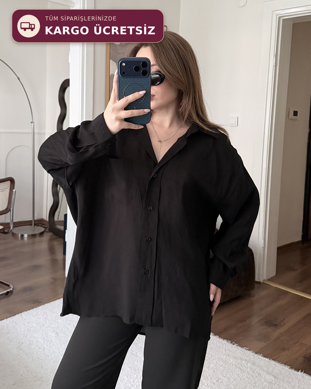 Bambu Oversize Siyah Gömlek