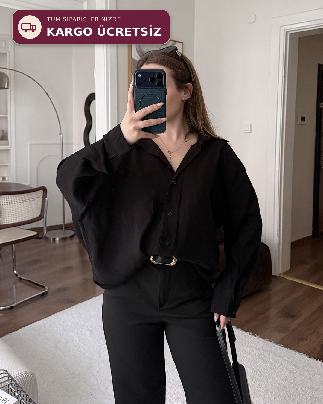 Bambu Oversize Siyah Gömlek