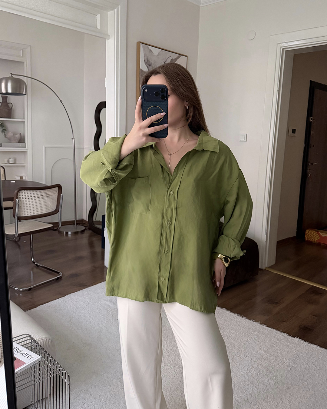 Bambu Oversize Yeşil Gömlek