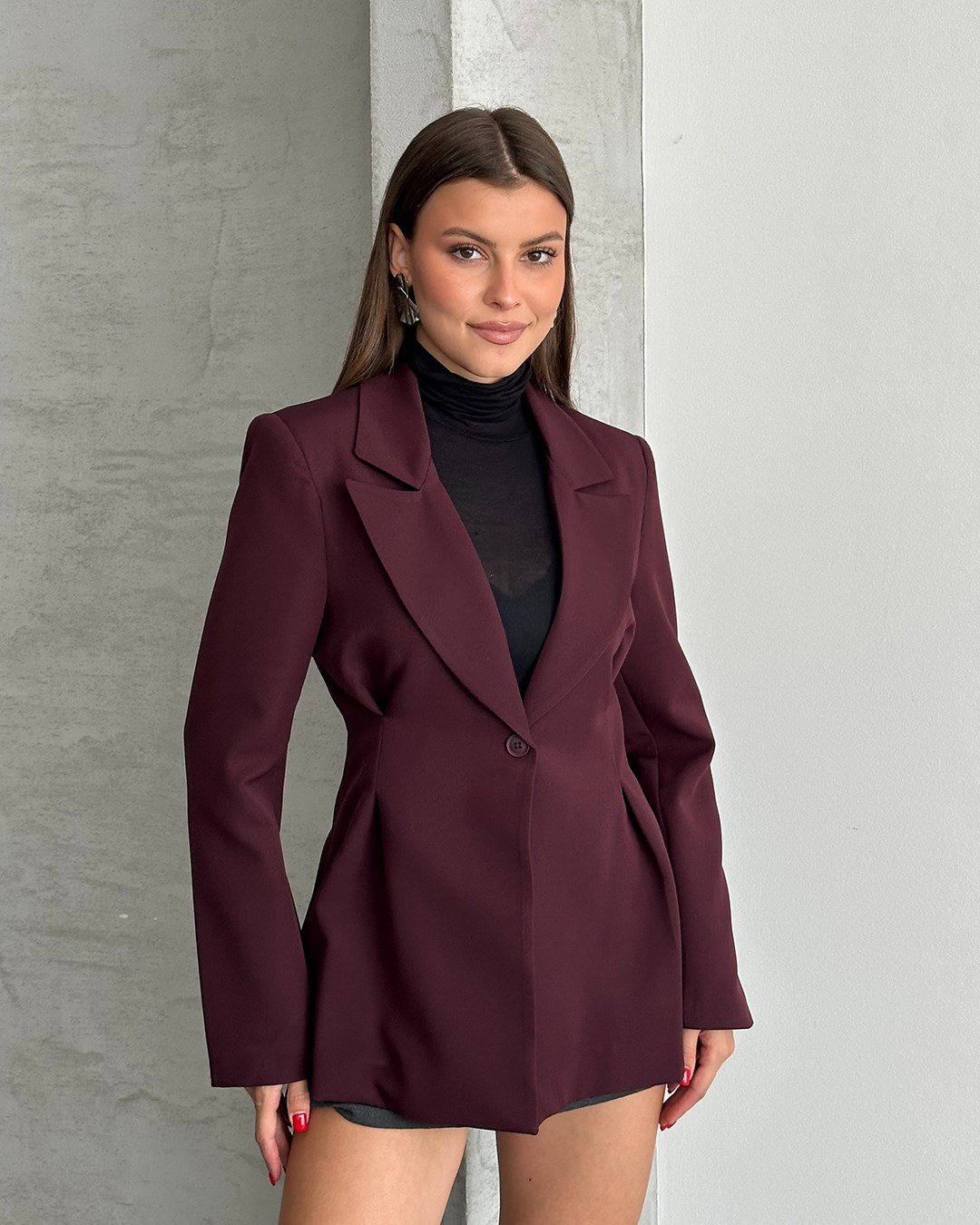 Belden Oturtmalı Dokuma Bordo Blazer Ceket