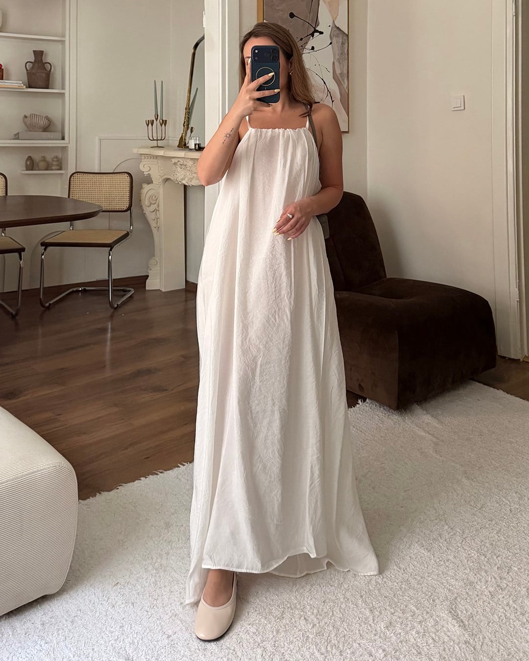 Beyaz Halter Yaka Maxi Elbise
