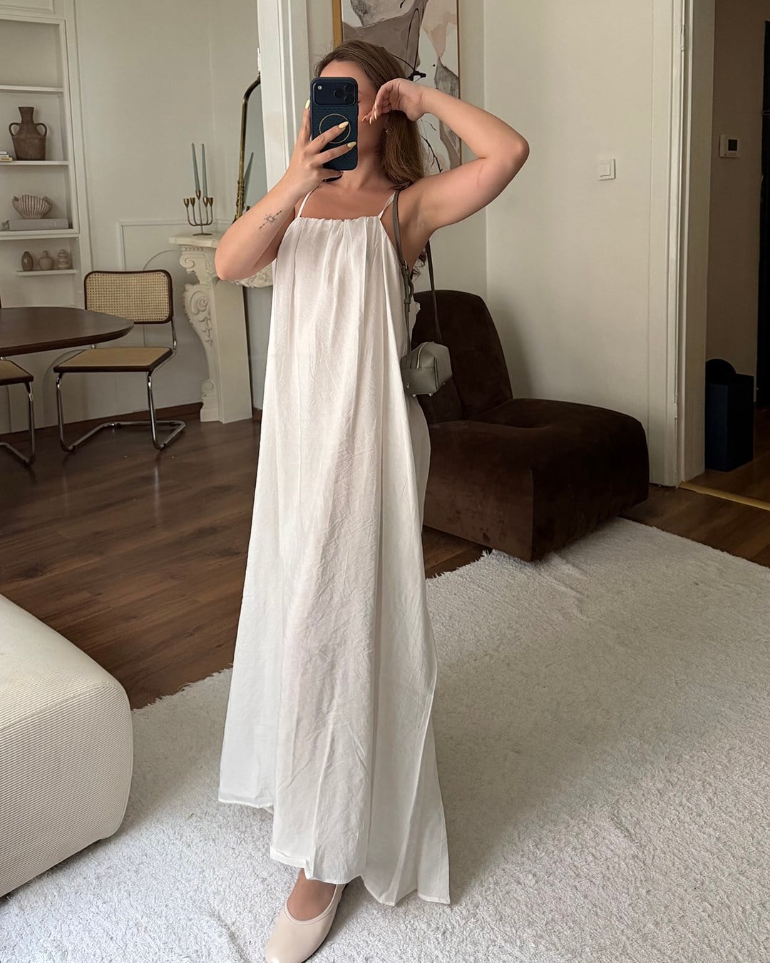 Beyaz Halter Yaka Maxi Elbise