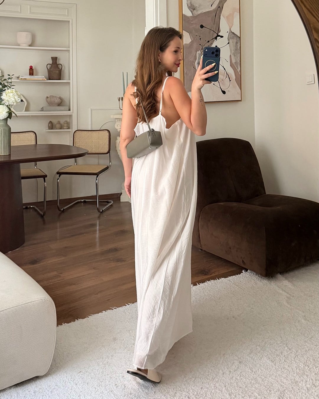 Beyaz Halter Yaka Maxi Elbise