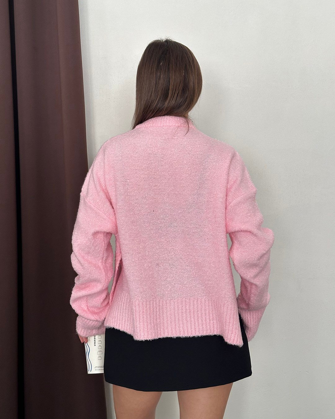 Bisiklet Yaka Düğmeli Pembe Triko Hırka