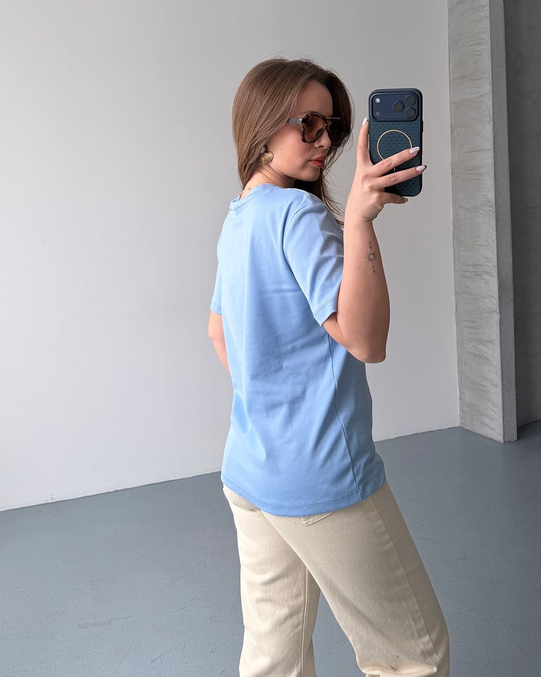 Bisiklet Yaka Unisex Bebe Mavisi Tişört
