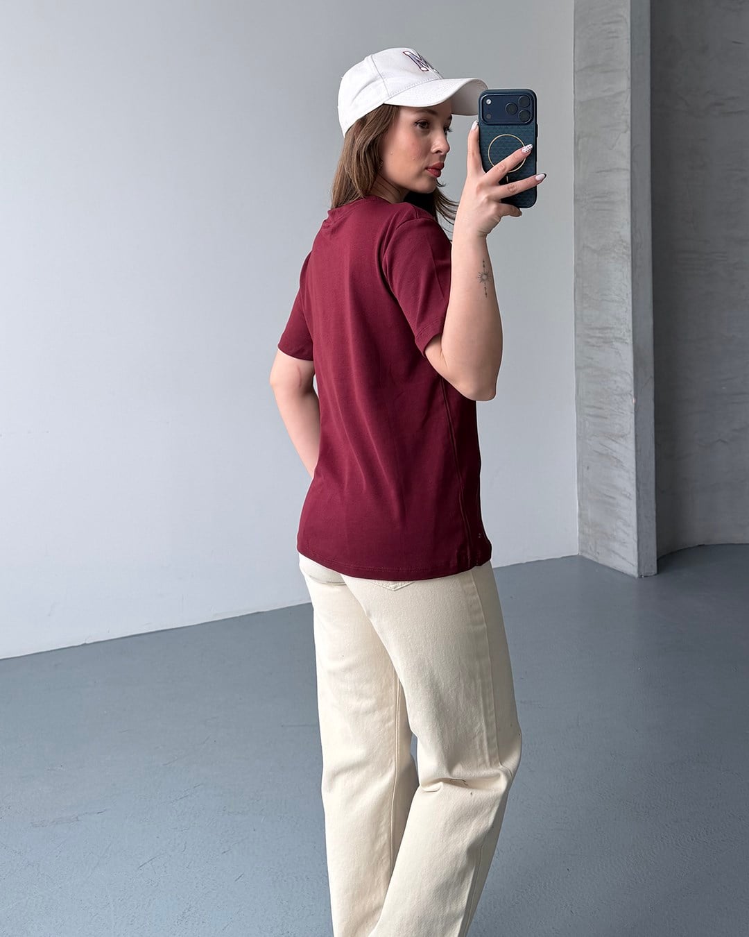 Bisiklet Yaka Unisex Bordo Tişört