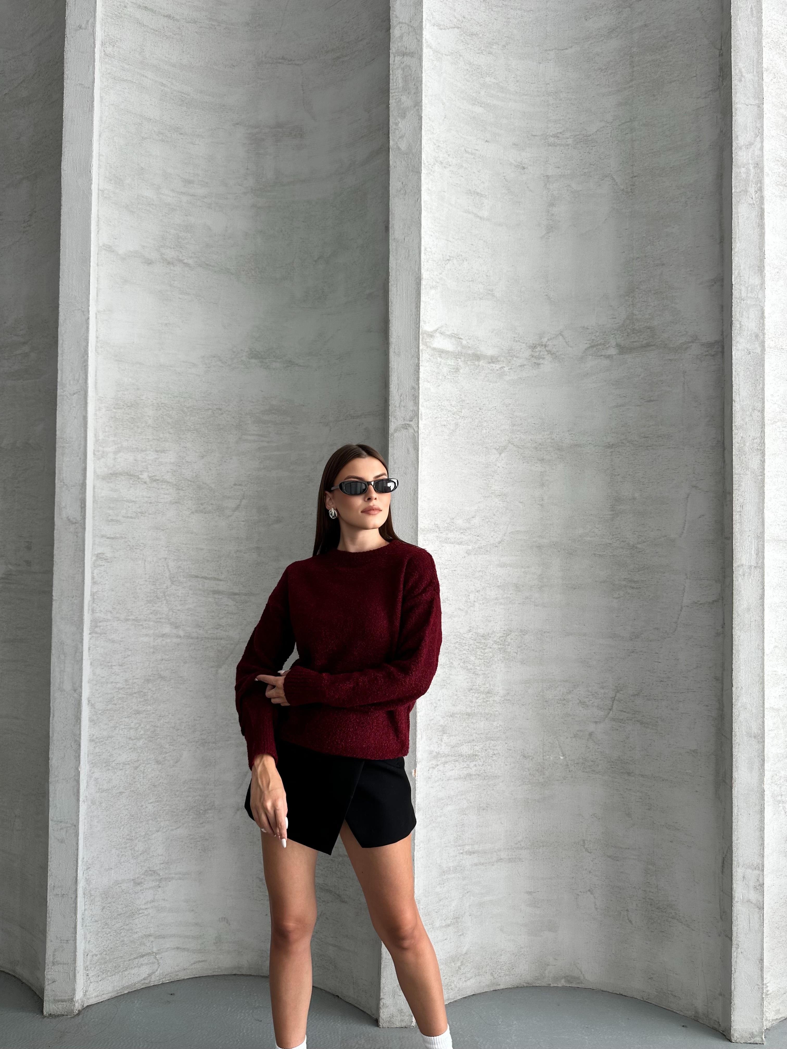 Bisiklet Yaka Yumuşak Bordo Oversize Kazak