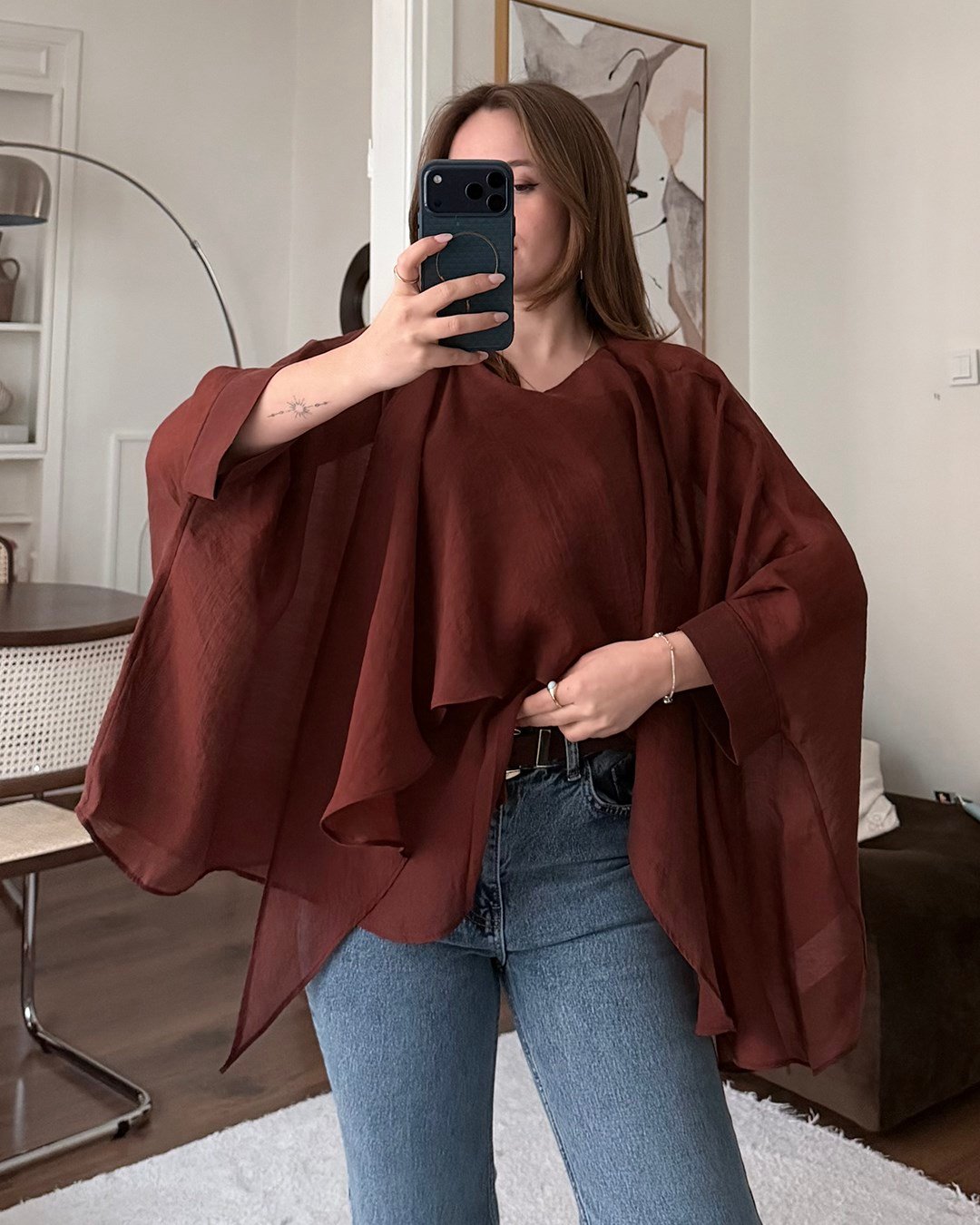 Bohem Bordo Şifon Bluz