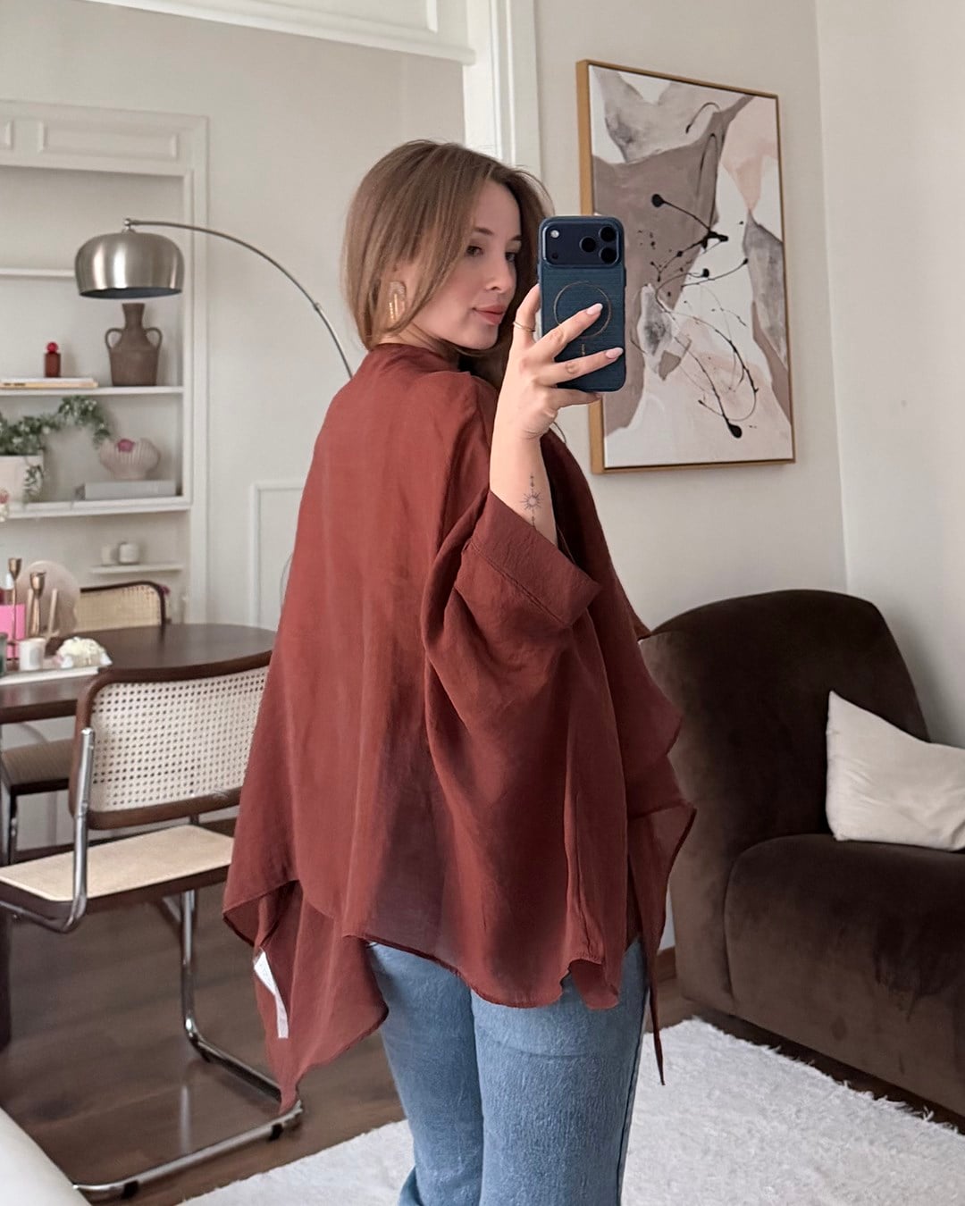 Bohem Bordo Şifon Bluz