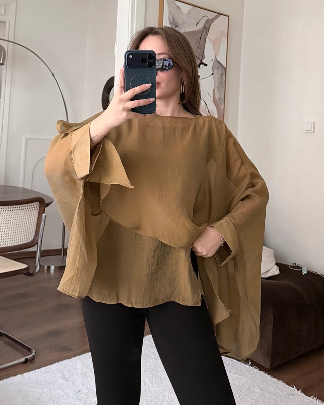 Bohem Camel Şifon Bluz