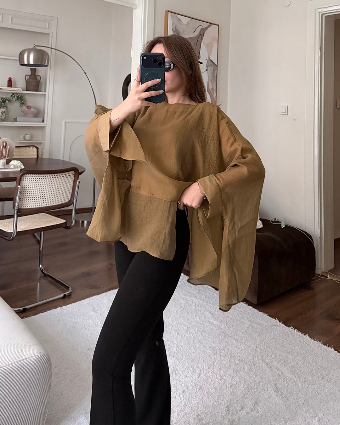 Bohem Camel Şifon Bluz