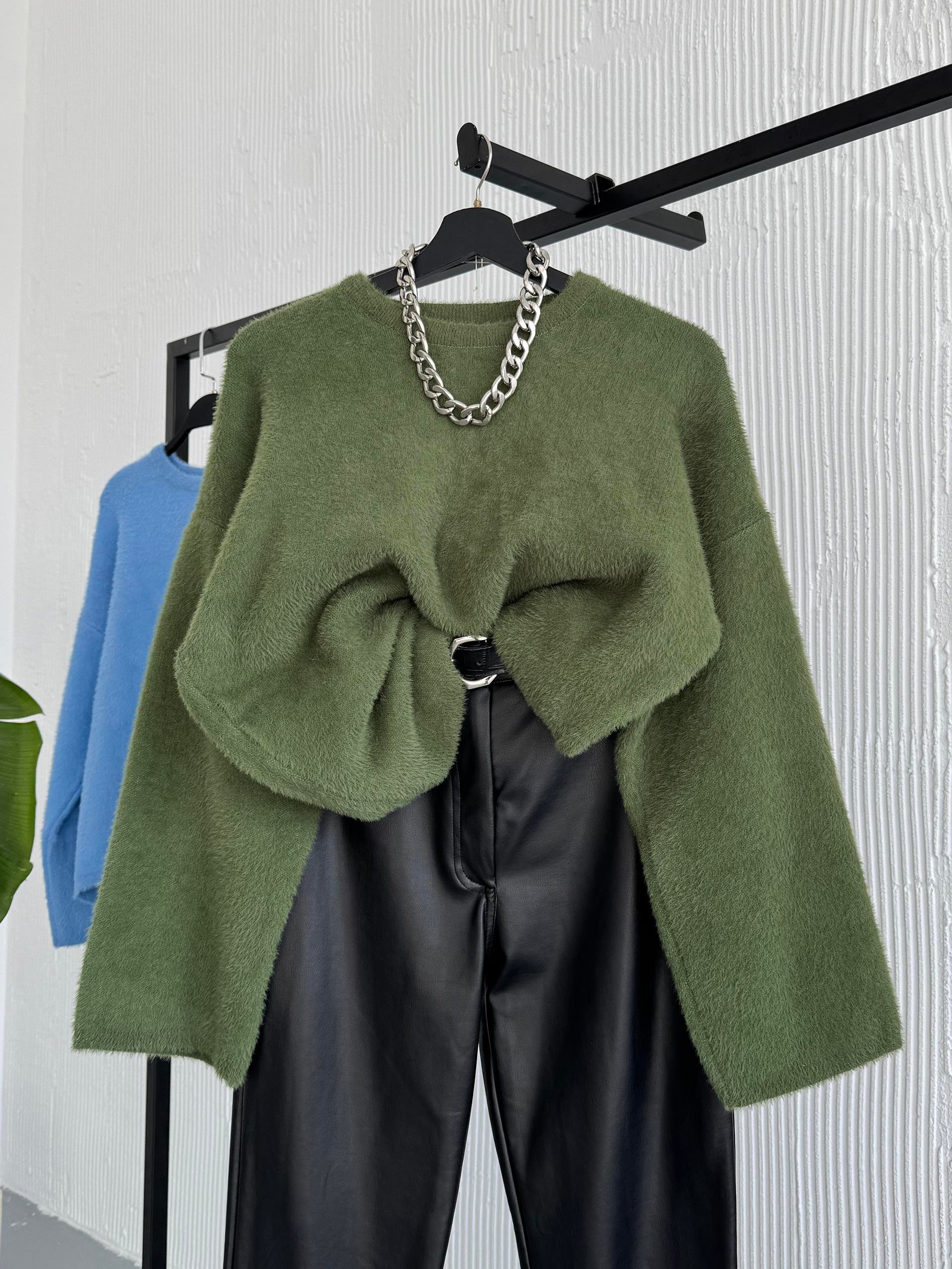 Bohem Oversize Haki Triko Kazak