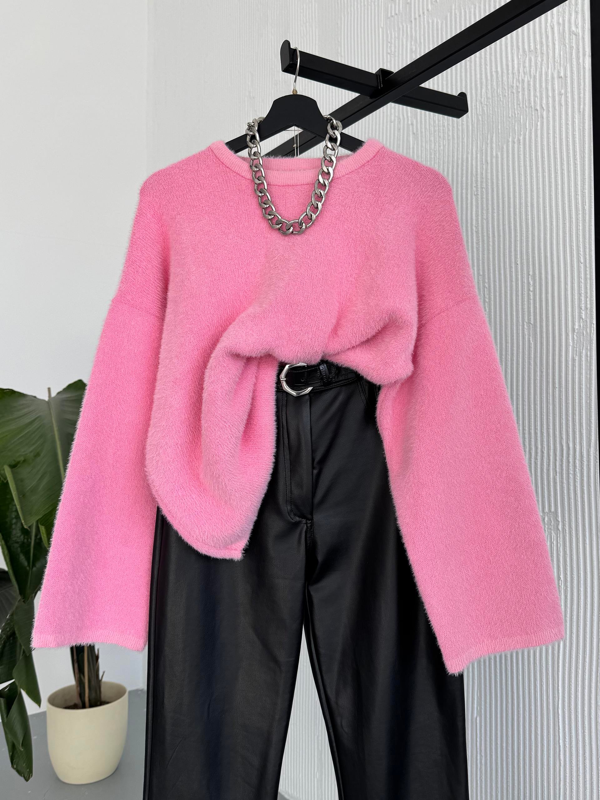 Bohem Oversize Pembe Triko Kazak