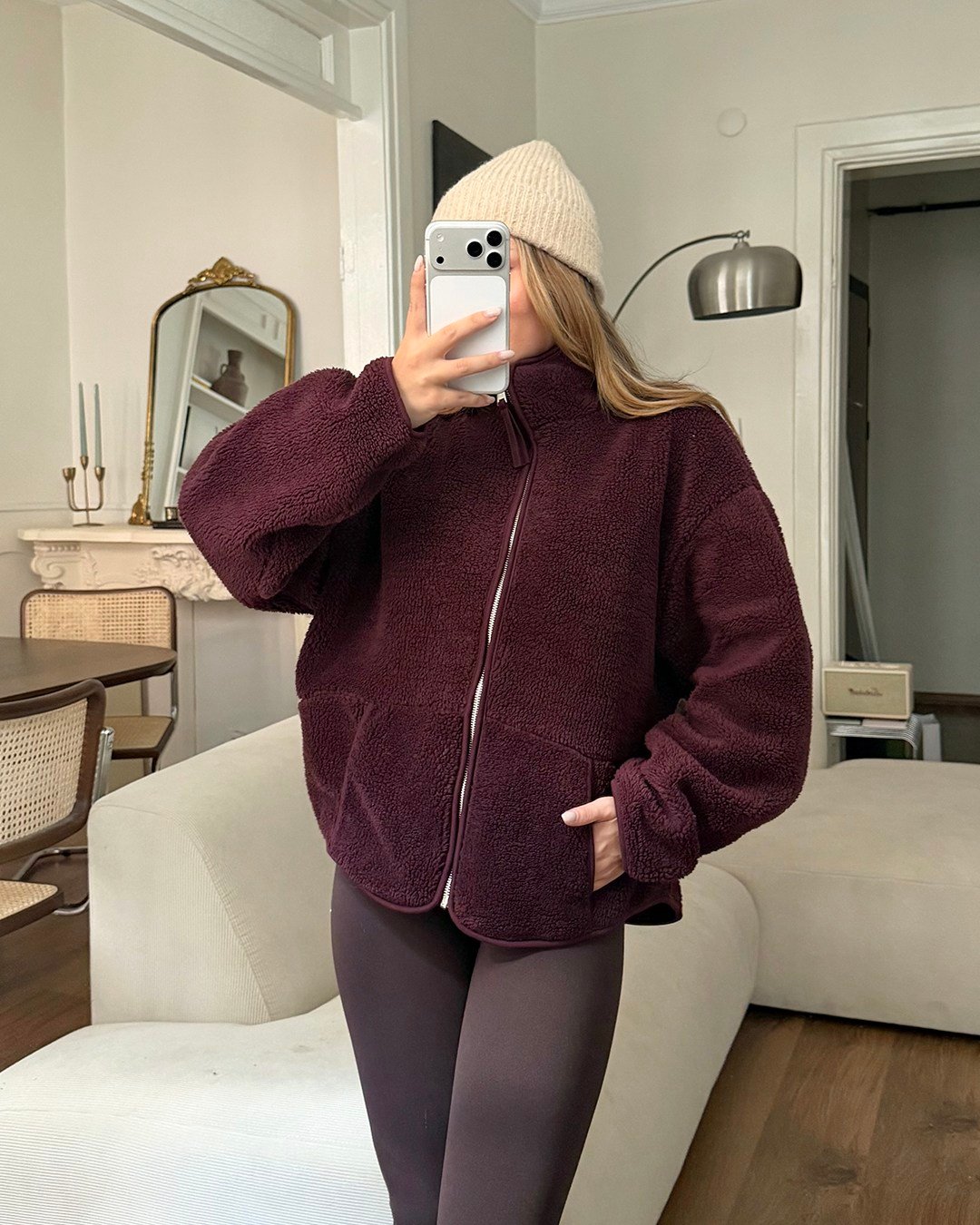 Bordo Peluş Polar Ceket