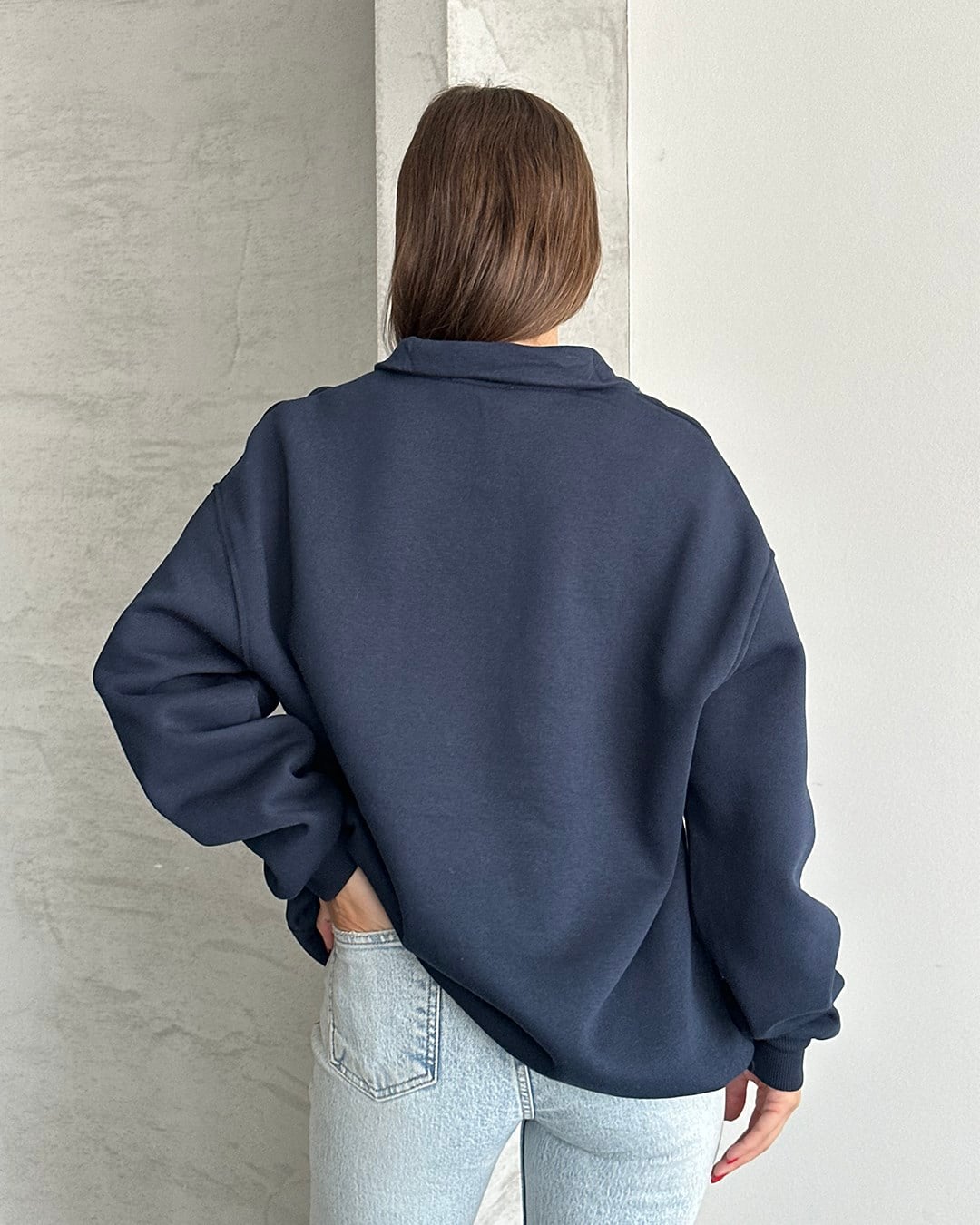 Brooklyn Nakışlı Fermuar Yaka Lacivert Sweatshirt