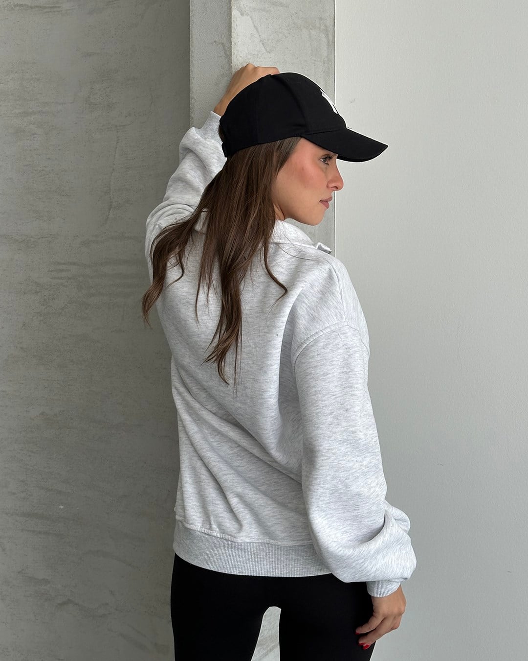 Brooklyn Nakışlı Fermuar Yaka Melanj Sweatshirt