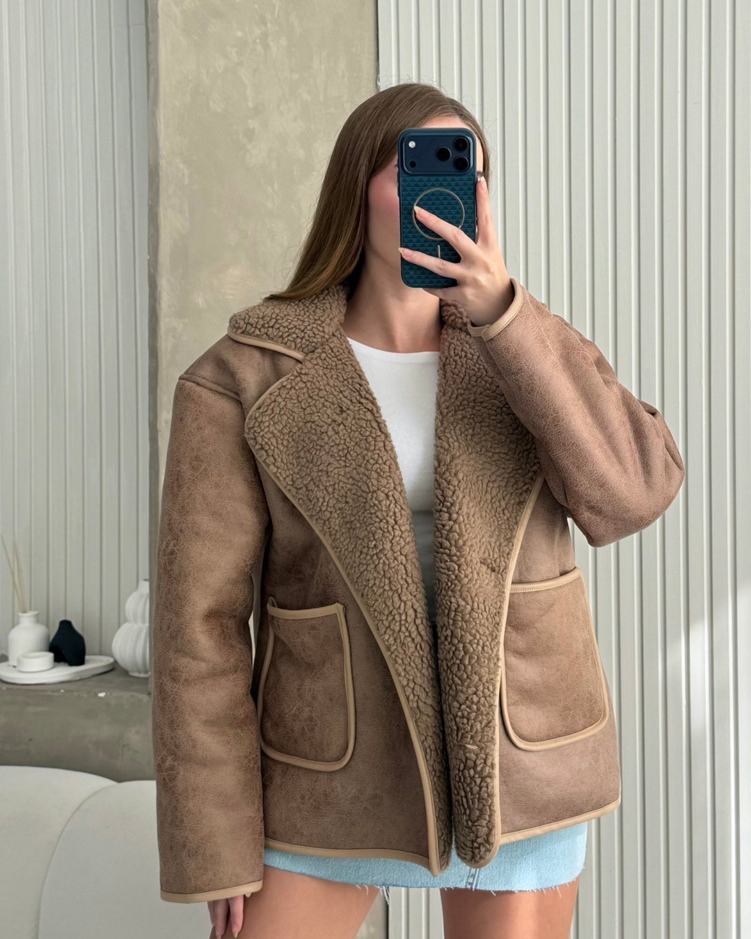 Büyük Cepli Casual Taba Deri Ceket