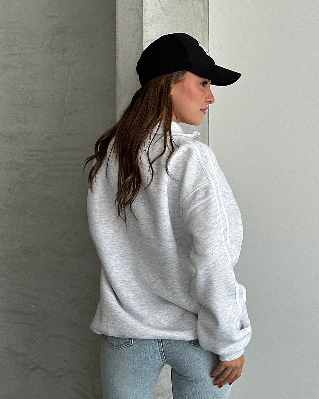 California Baskılı Şeritli Melanj Sweatshirt
