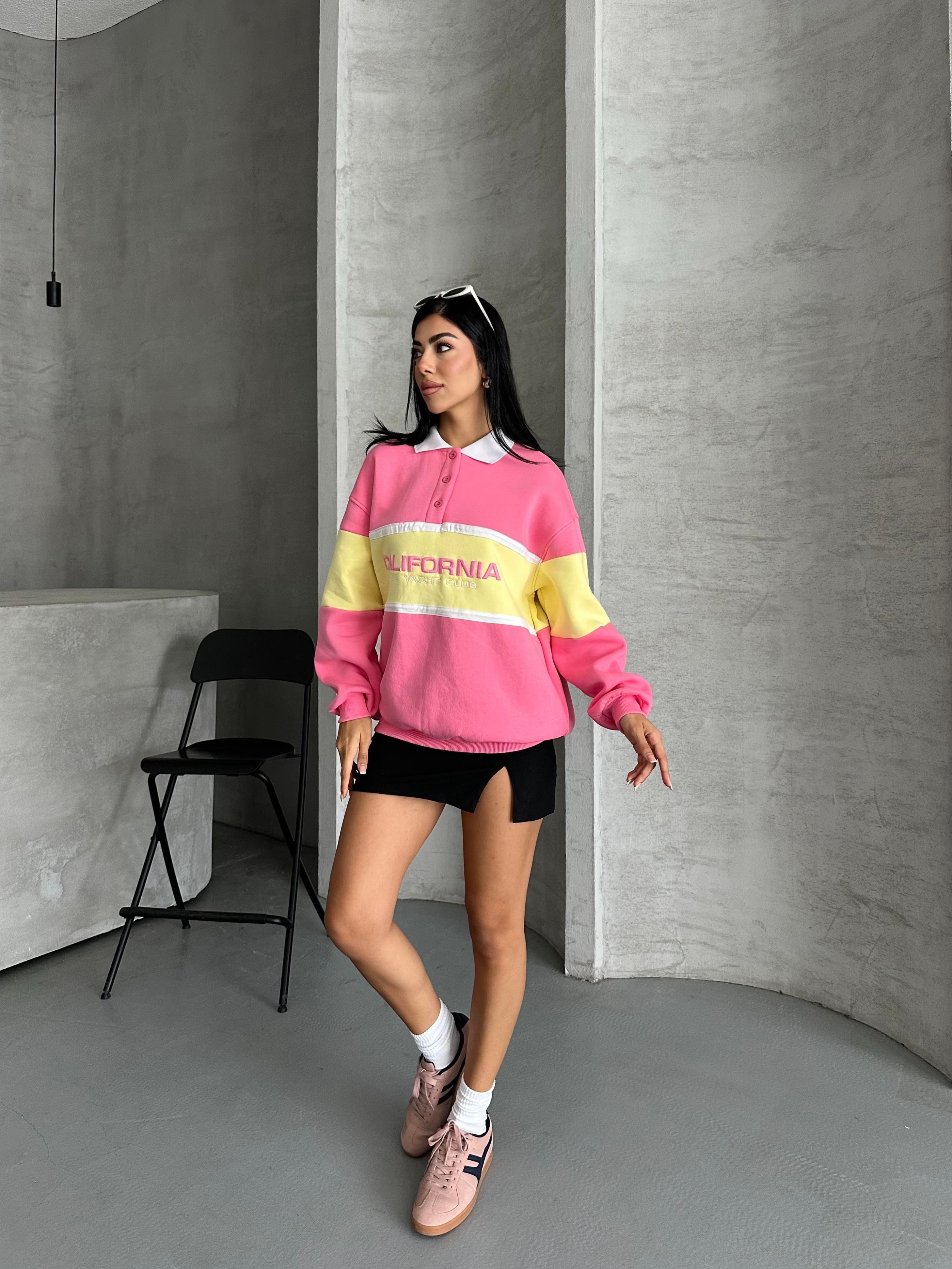 California Nakışlı Fuşya Sweatshirt