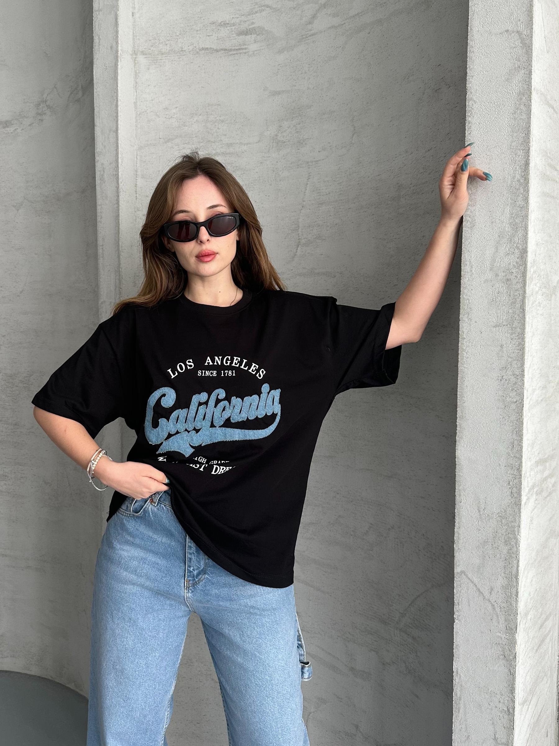 California Nakışlı Unisex Siyah Tişört