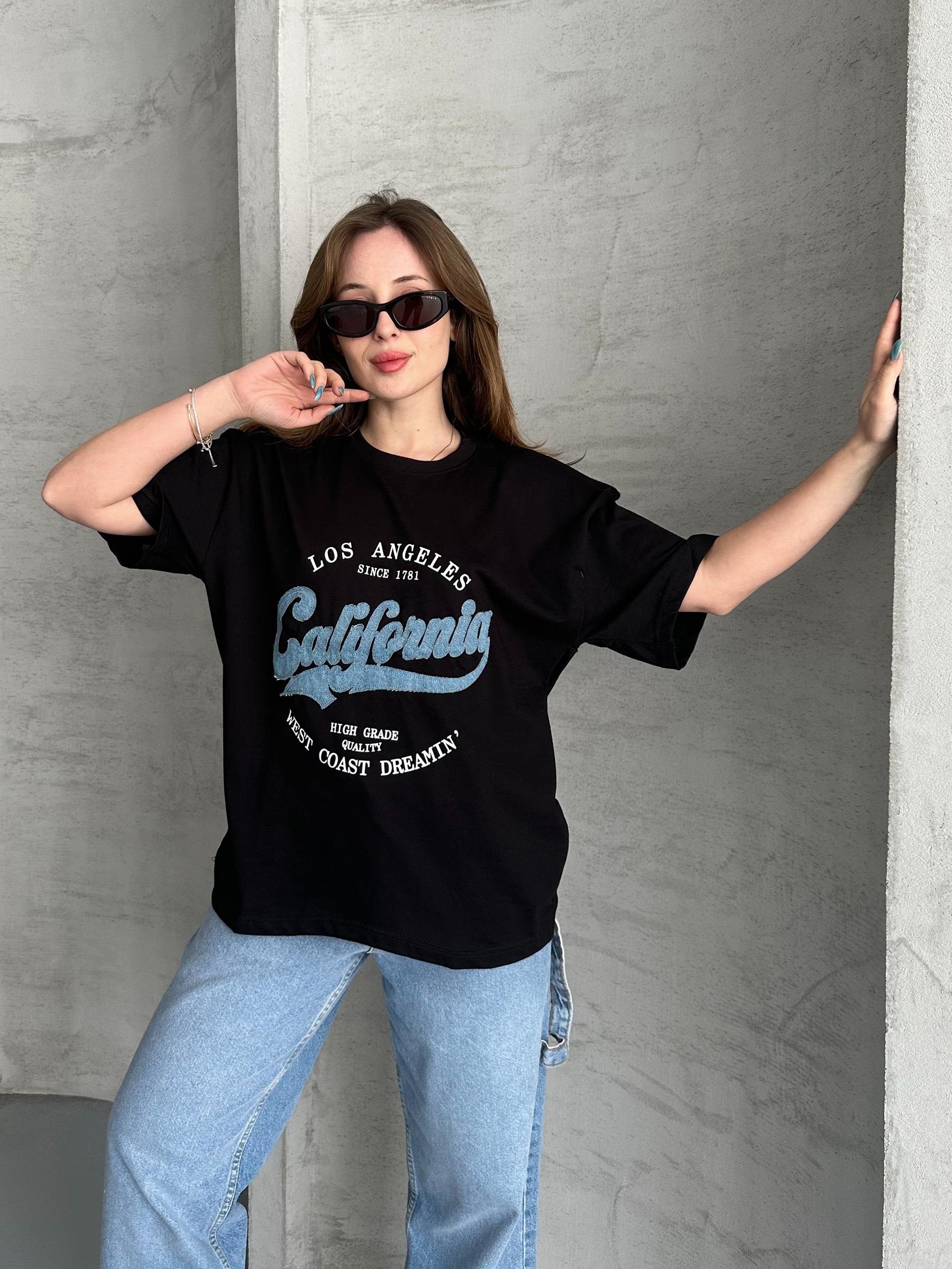 California Nakışlı Unisex Siyah Tişört