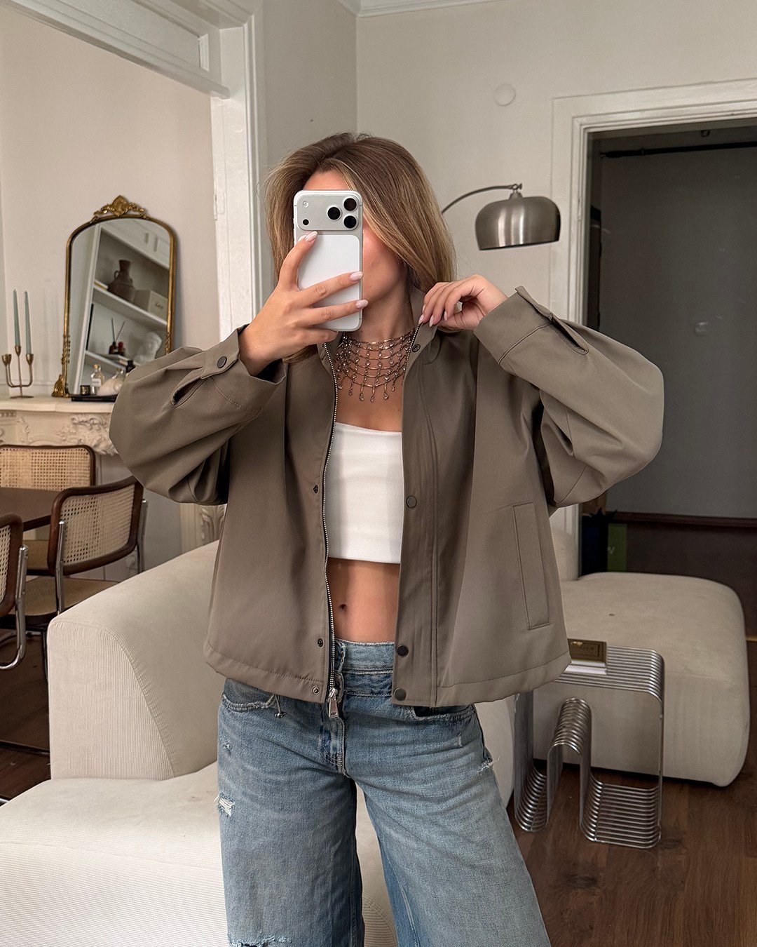 Çıtçıtlı Haki Trenç Bomber Ceket