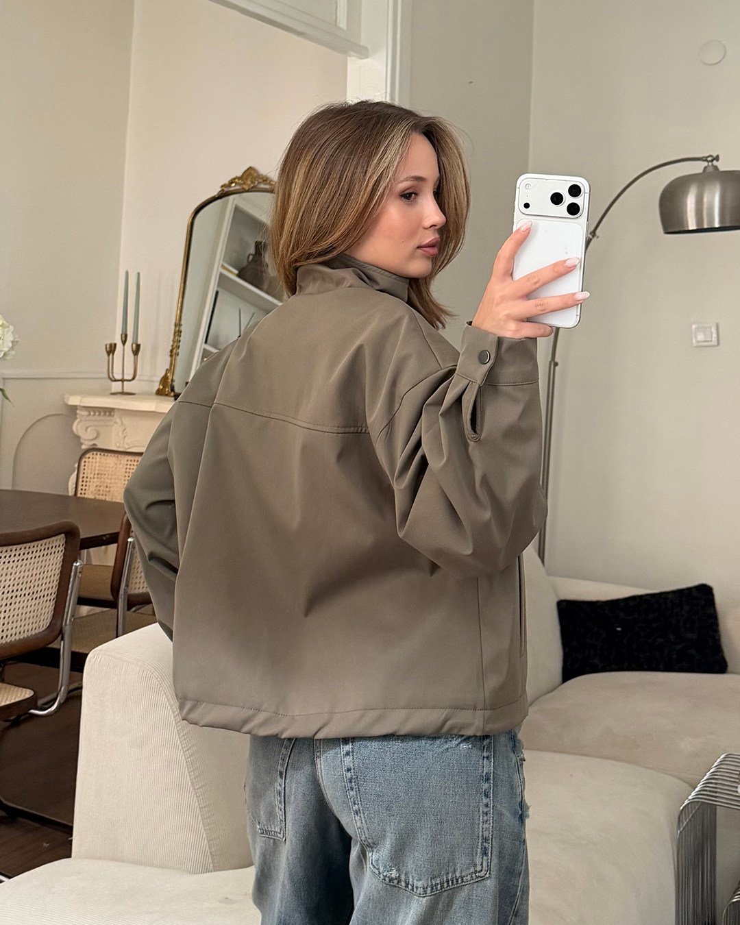 Çıtçıtlı Haki Trenç Bomber Ceket