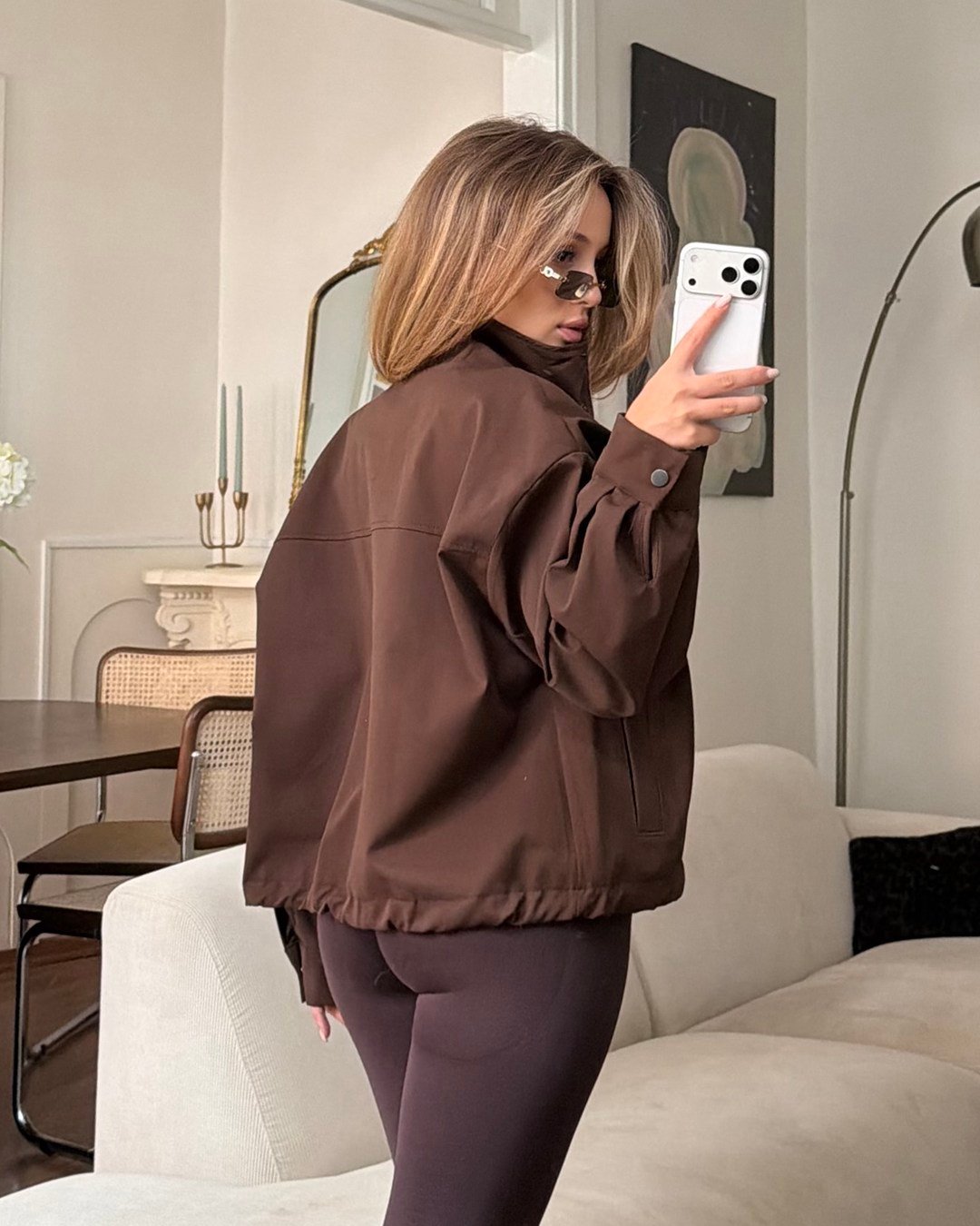Çıtçıtlı Kahverengi Trenç Bomber Ceket
