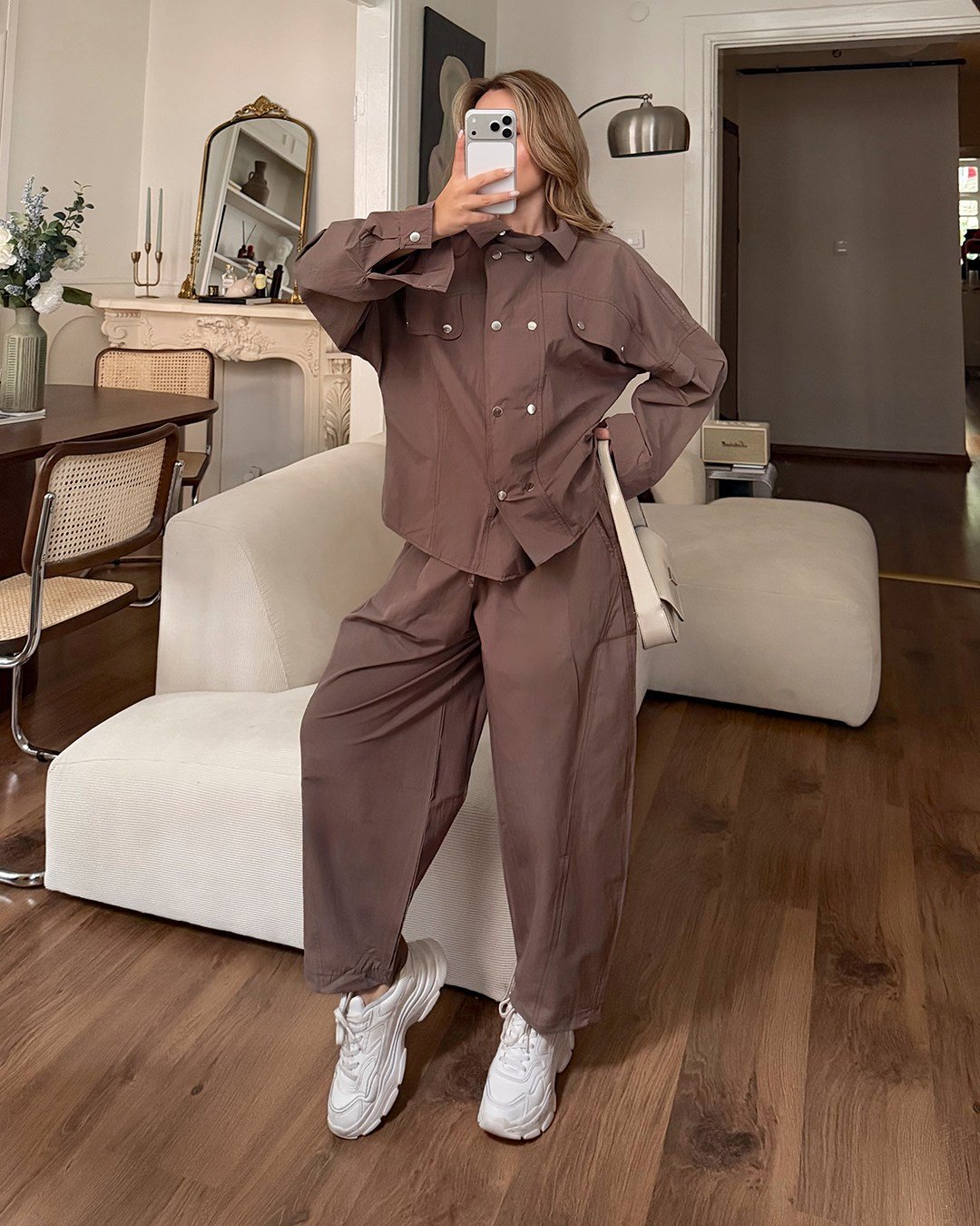 Çıtçıtlı Vizon Gömlek Pantolon İkili Takım