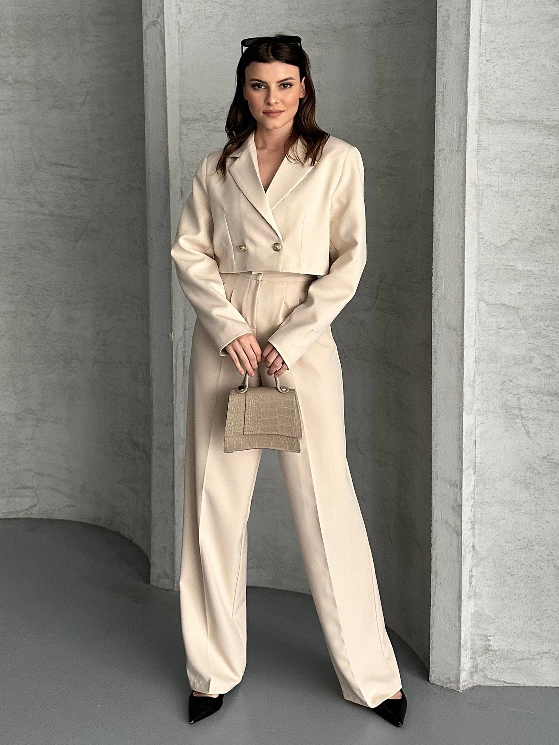 Crop Ceketli Taş İkili Takım