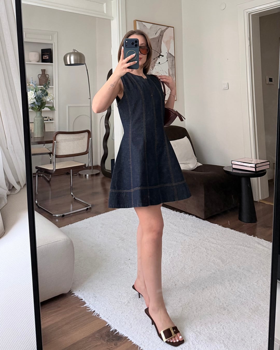 Dikiş Detaylı Denim Elbise